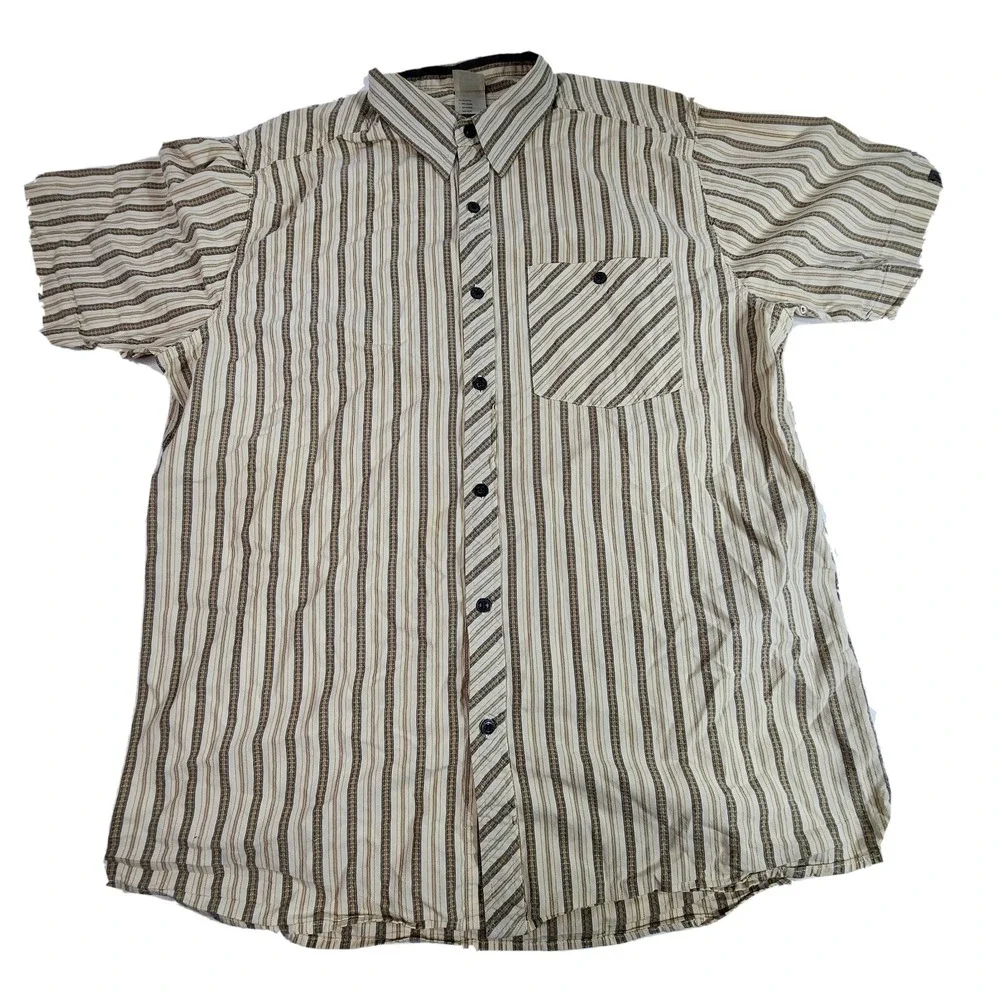 The North Face A5 Series Shirt Mens XL Tan White Blue Stripe S/S Button Up Pocke